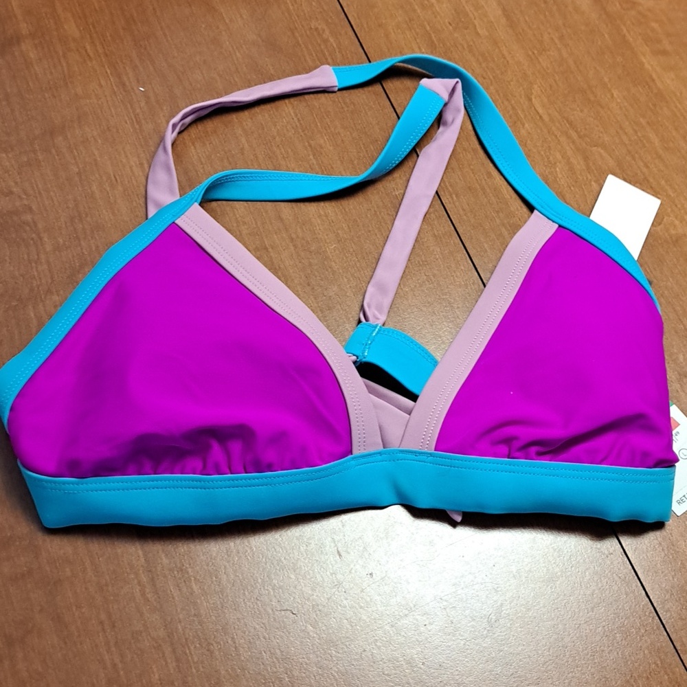 Salt + Cove Two-Piece Bikini in Magenta with Teal and Light Pink Trim L - Picture 3 of 6